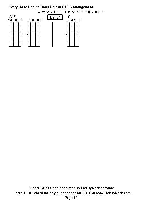 Chord Grids Chart of chord melody fingerstyle guitar song-Every Rose Has Its Thorn-Poison-BASIC Arrangement,generated by LickByNeck software.